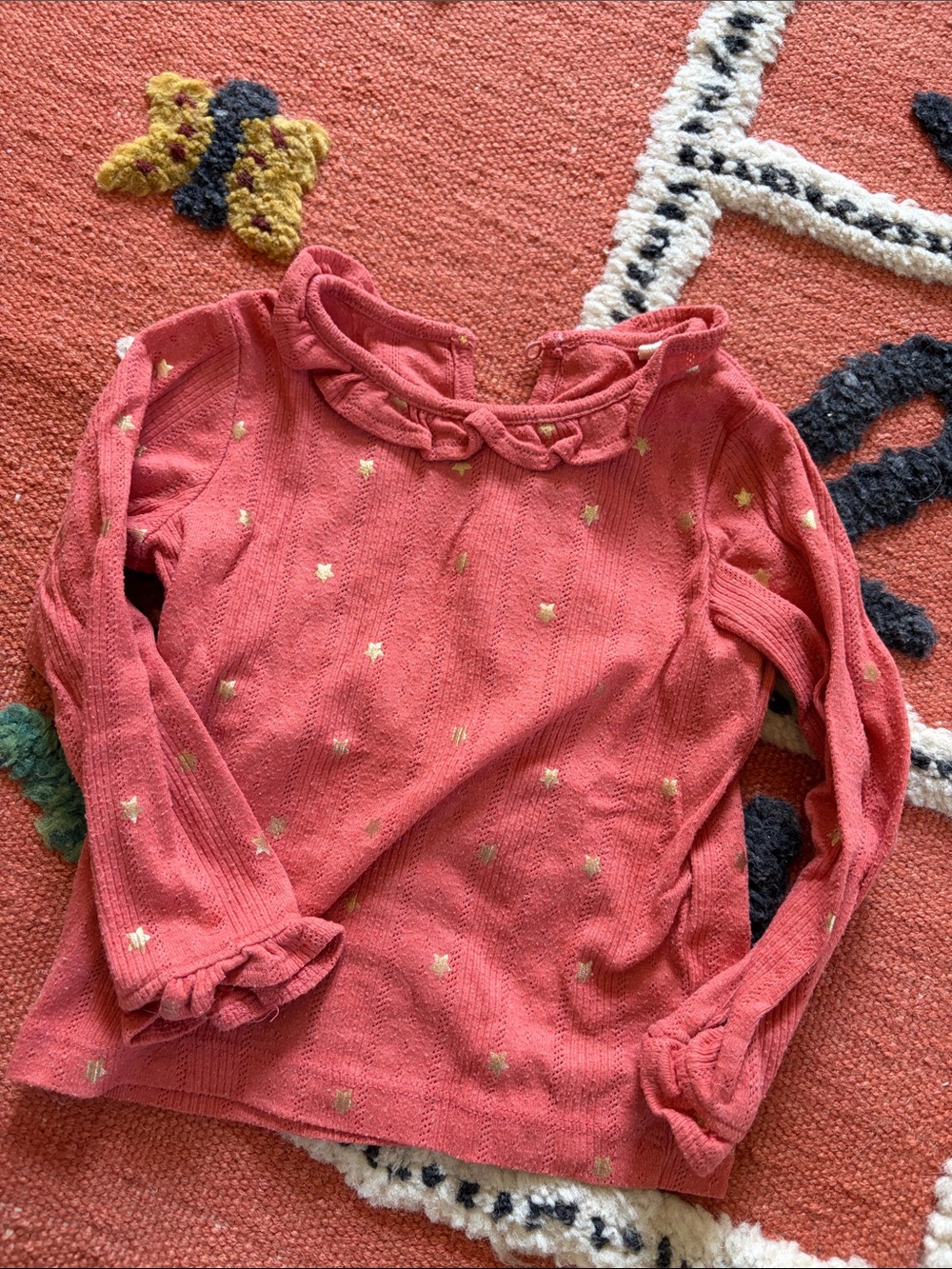 Mini Boden Girls' Coral Long-Sleeve Top with Gold Star Detail